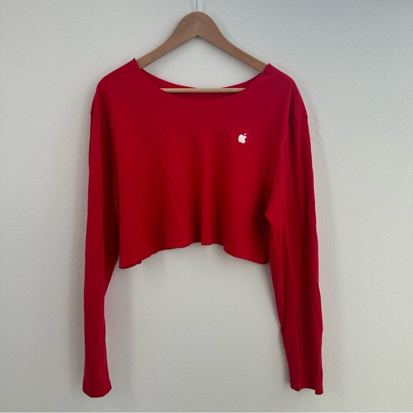 Apple Tops - Apple Red long sleeve cropped top off the shoulder T-shirt